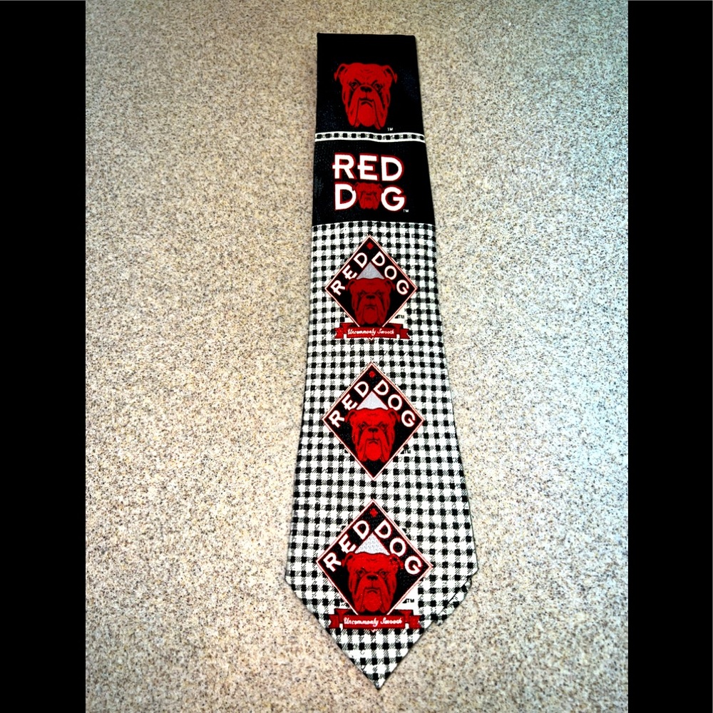 Vintage RED DOG tie bulldogs Red, Black and White long tie
